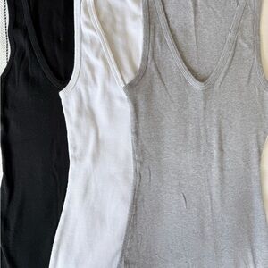 James Perse Ribbed Scoop Tank in Black, White & Gray (Bundle of 3)